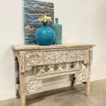 Whitewashed Reclaimed Teak Carved Console Table