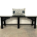Black Stained Solid Wood Carved Bench
